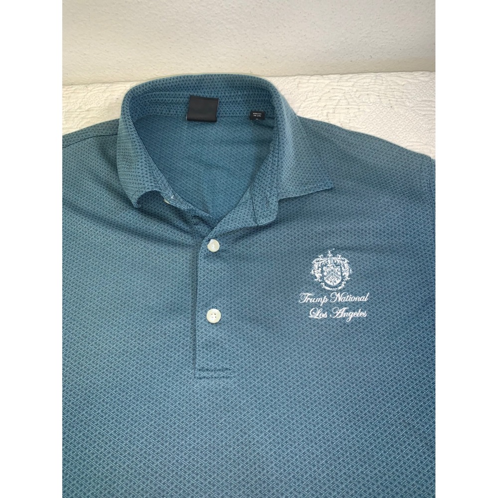 Dunning Golf Mens Polo Shirt Teal Geometric Trump National Los Angeles Size M - Picture 2 of 10